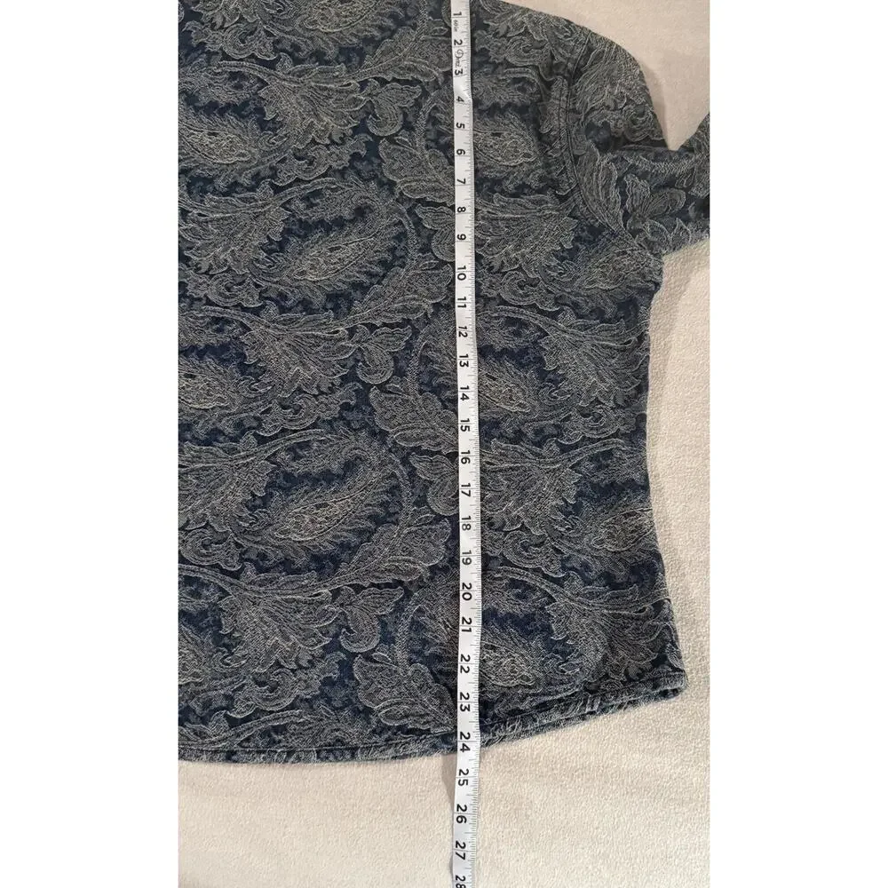 Chicos Denim Jacket Sz 2 (LG 12) Paisley Brocade Casual Lightweight‎ 100% Cotton